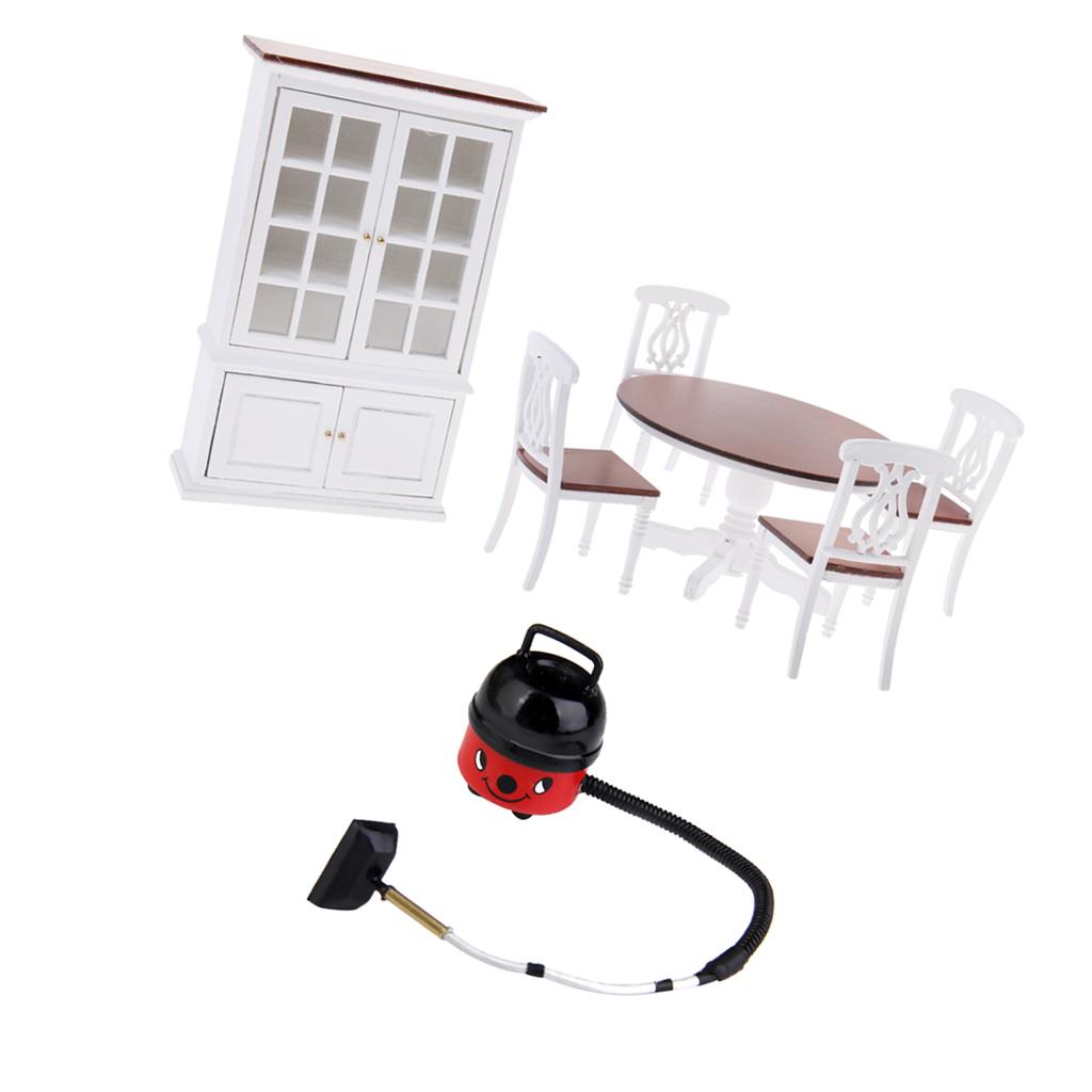 1/12 Dollhouse Kitchen Furniture Table Chair Cupboard Set & Vacuum Cleaner