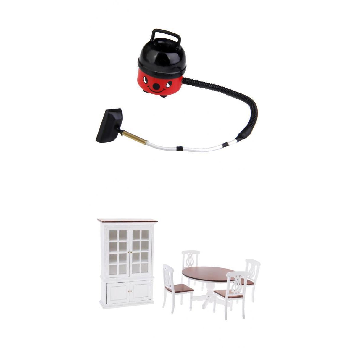 1/12 Dollhouse Kitchen Furniture Table Chair Cupboard Set & Vacuum Cleaner