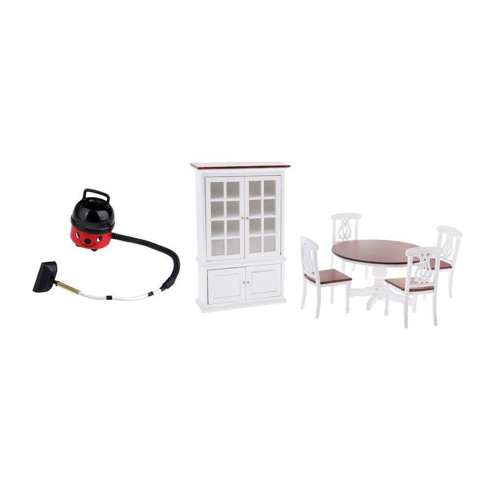 1/12 Dollhouse Kitchen Furniture Table Chair Cupboard Set & Vacuum Cleaner