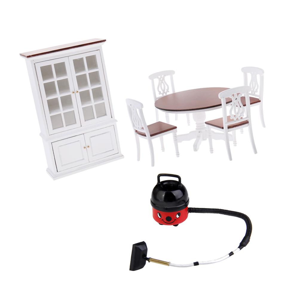 1/12 Dollhouse Kitchen Furniture Table Chair Cupboard Set & Vacuum Cleaner