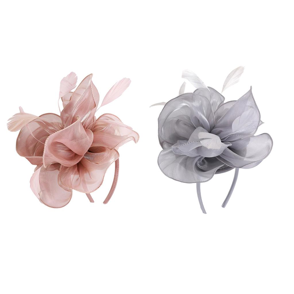 2x Lady Flower Fascinator Hat 1920s Gatsby Bridal Headband Cocktail Party
