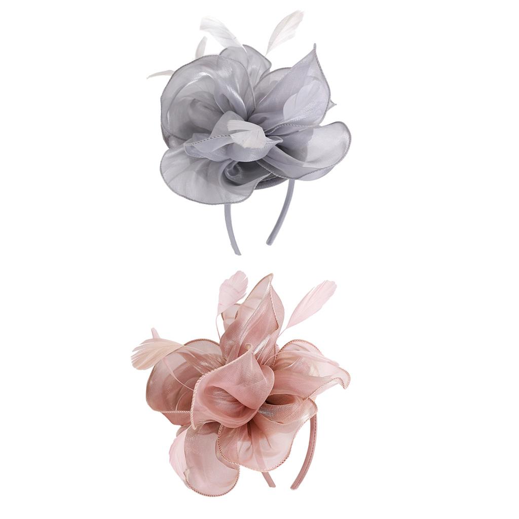 2x Lady Flower Fascinator Hat 1920s Gatsby Bridal Headband Cocktail Party
