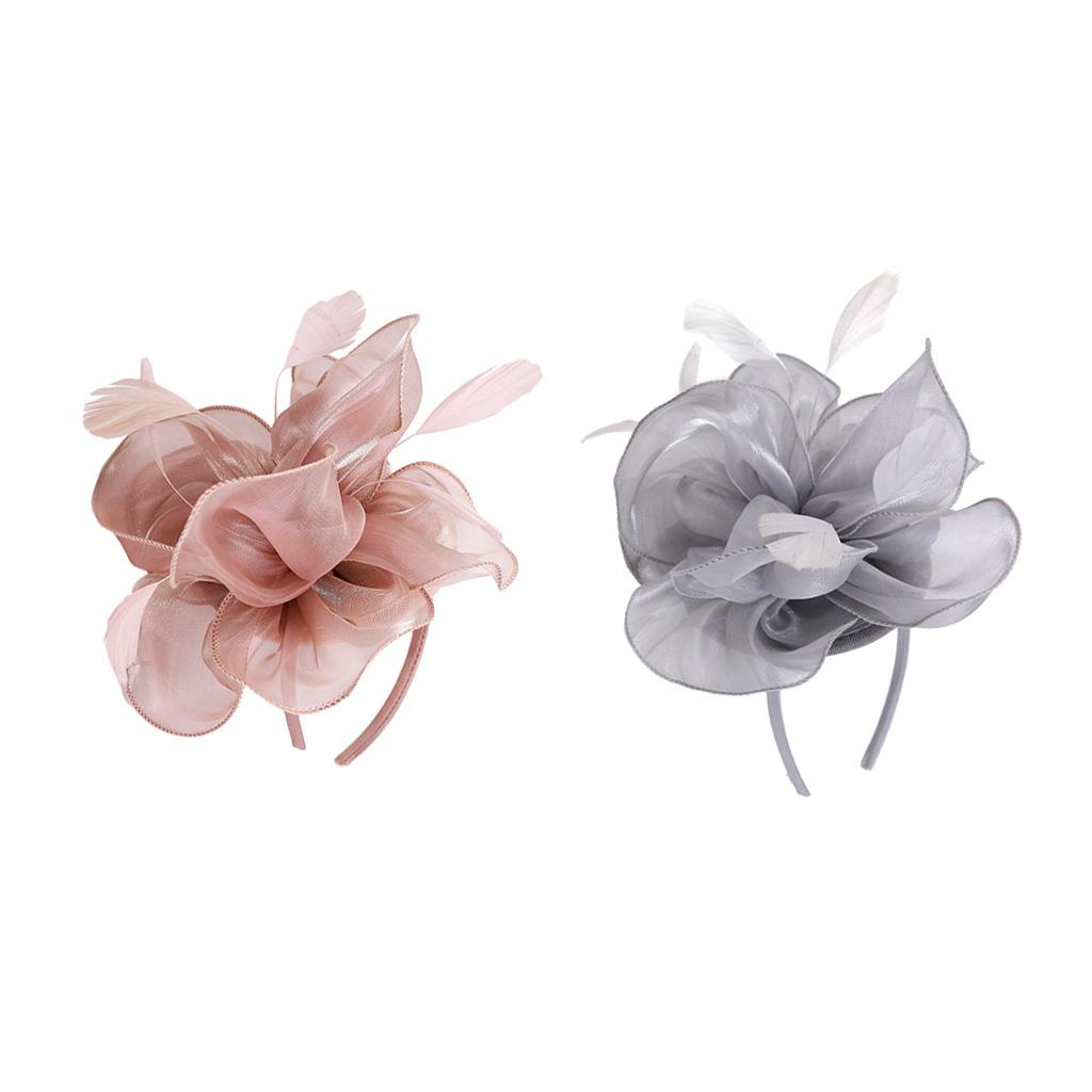 2x Lady Flower Fascinator Hat 1920s Gatsby Bridal Headband Cocktail Party