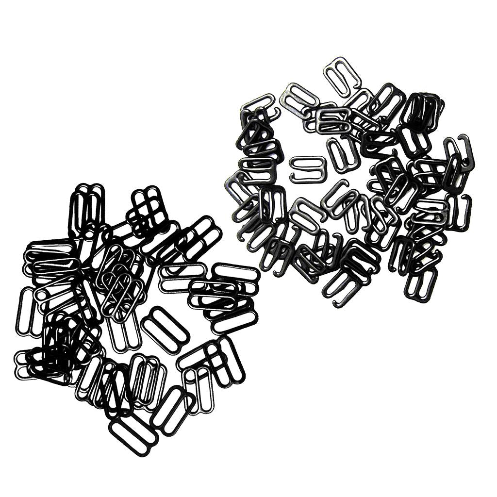 200Pc Metal Black Lingerie Hardware Sewing Clip Hook Eye for Bra Straps 10mm