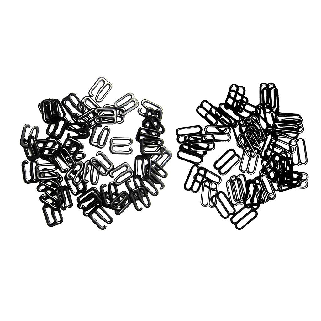 200Pc Metal Black Lingerie Hardware Sewing Clip Hook Eye for Bra Straps 10mm