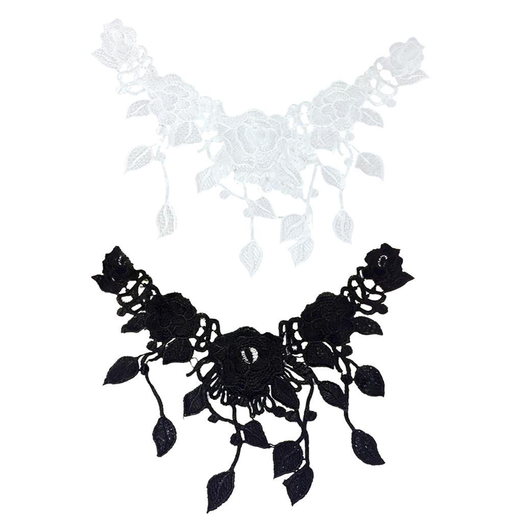 2Pcs Vintage Flower Lace Applique Neck Collar Fabric Sewing Craft Trims DIY