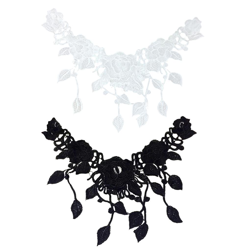 2Pcs Vintage Flower Lace Applique Neck Collar Fabric Sewing Craft Trims DIY