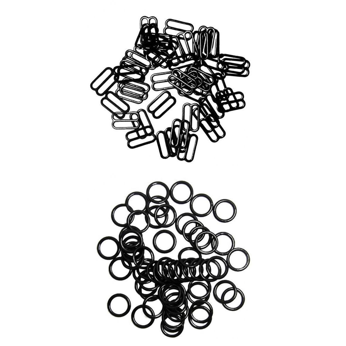200pcs Metal Bra Lingerie Strap Sewing Clip O Rings Fig 8 Slider Black 10mm