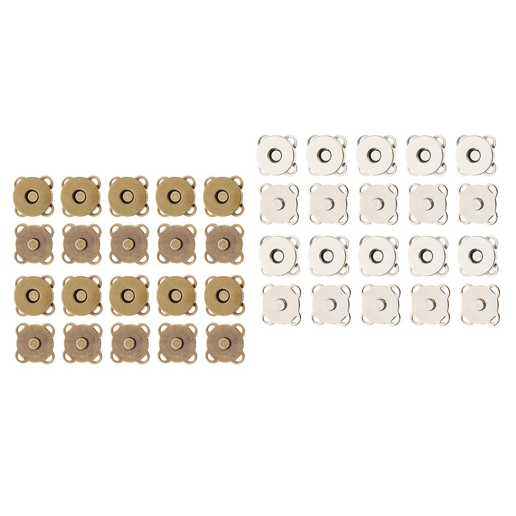 20 Sets Magnetic Bag Clasps for Craft Clothing Bag DIY 14mm Bronze & Silver