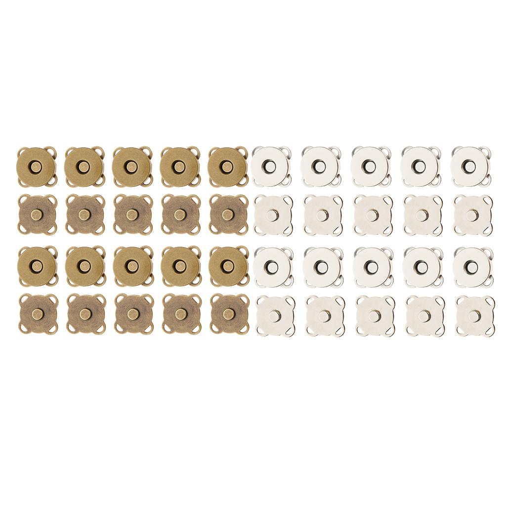 20 Sets Magnetic Bag Clasps for Craft Clothing Bag DIY 14mm Bronze & Silver