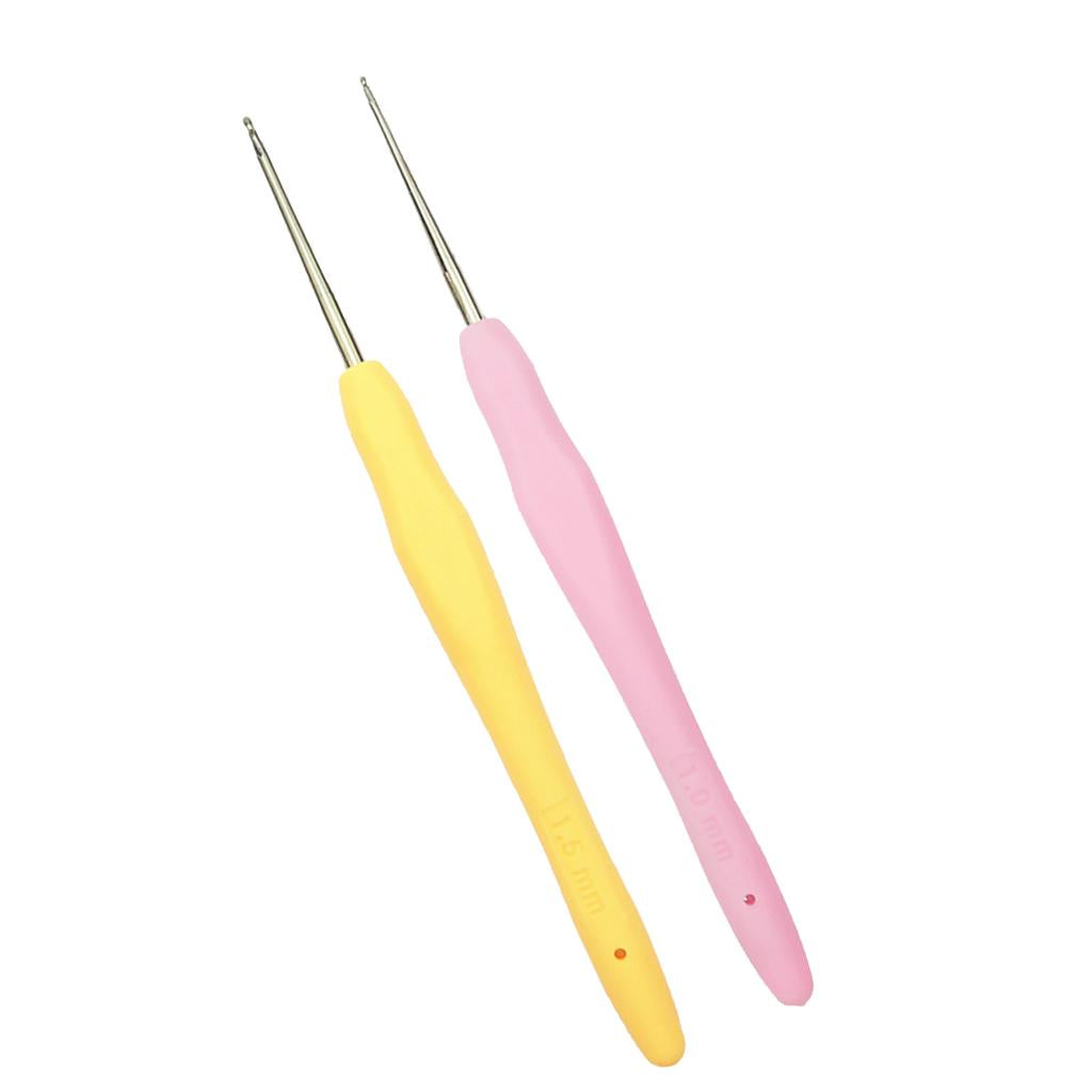 2pcs Soft Grip Handle Iron Metal Crochet Hook for Sewing Crafts 1.0mm 1.5mm