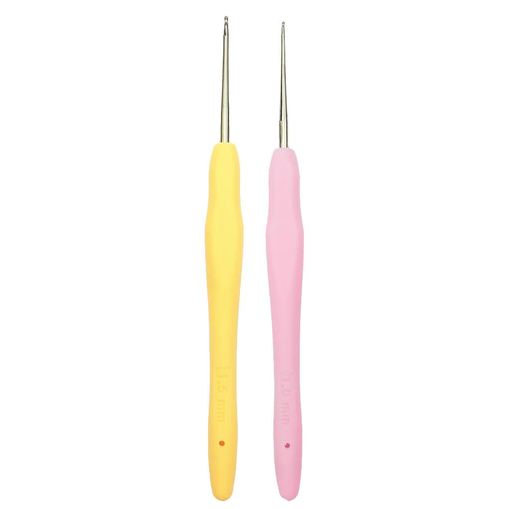 2pcs Soft Grip Handle Iron Metal Crochet Hook for Sewing Crafts 1.0mm 1.5mm