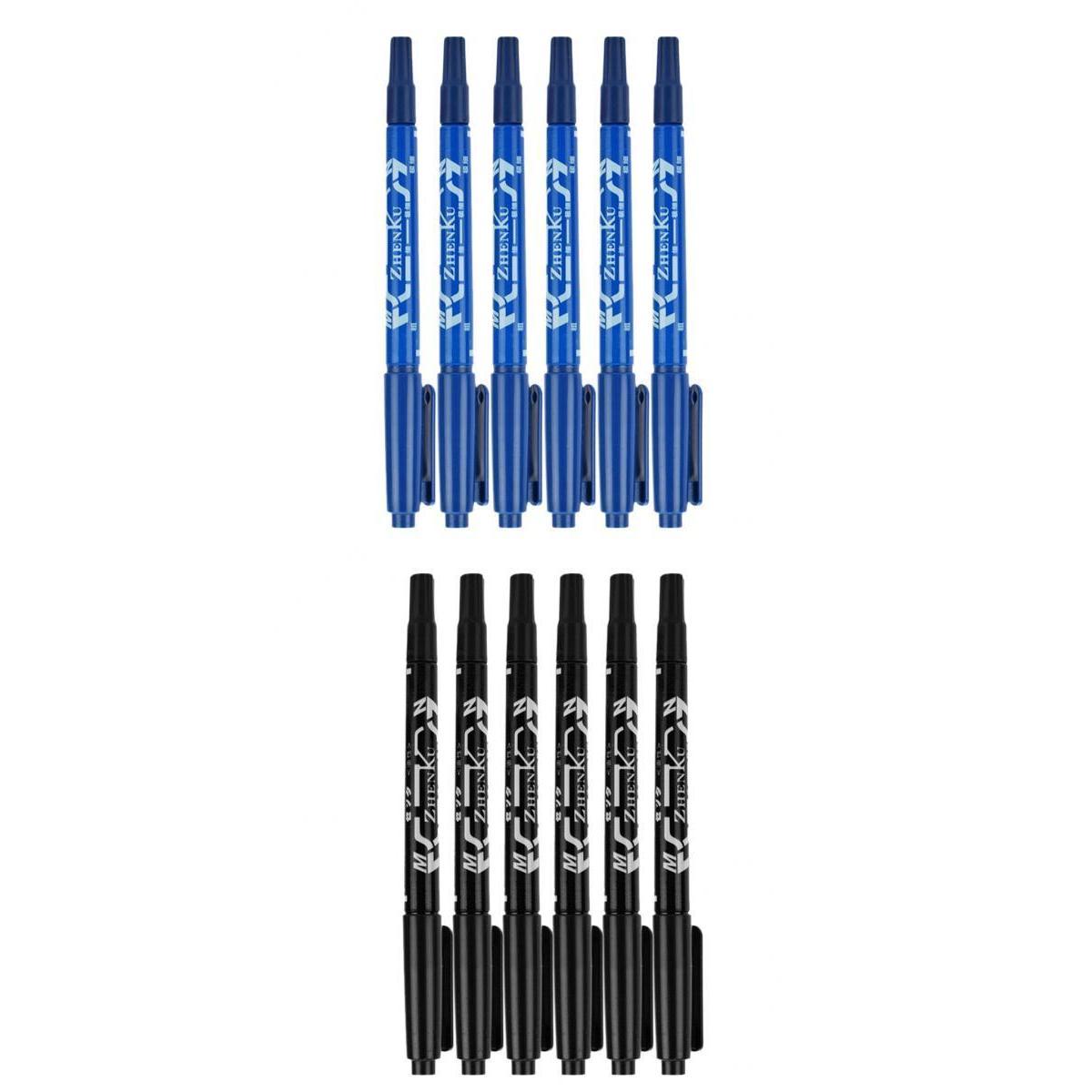 12Pcs Tattoo Pen Tattoo Skin Marker Marking Scribe Pen Fine Tip Black & Blue
