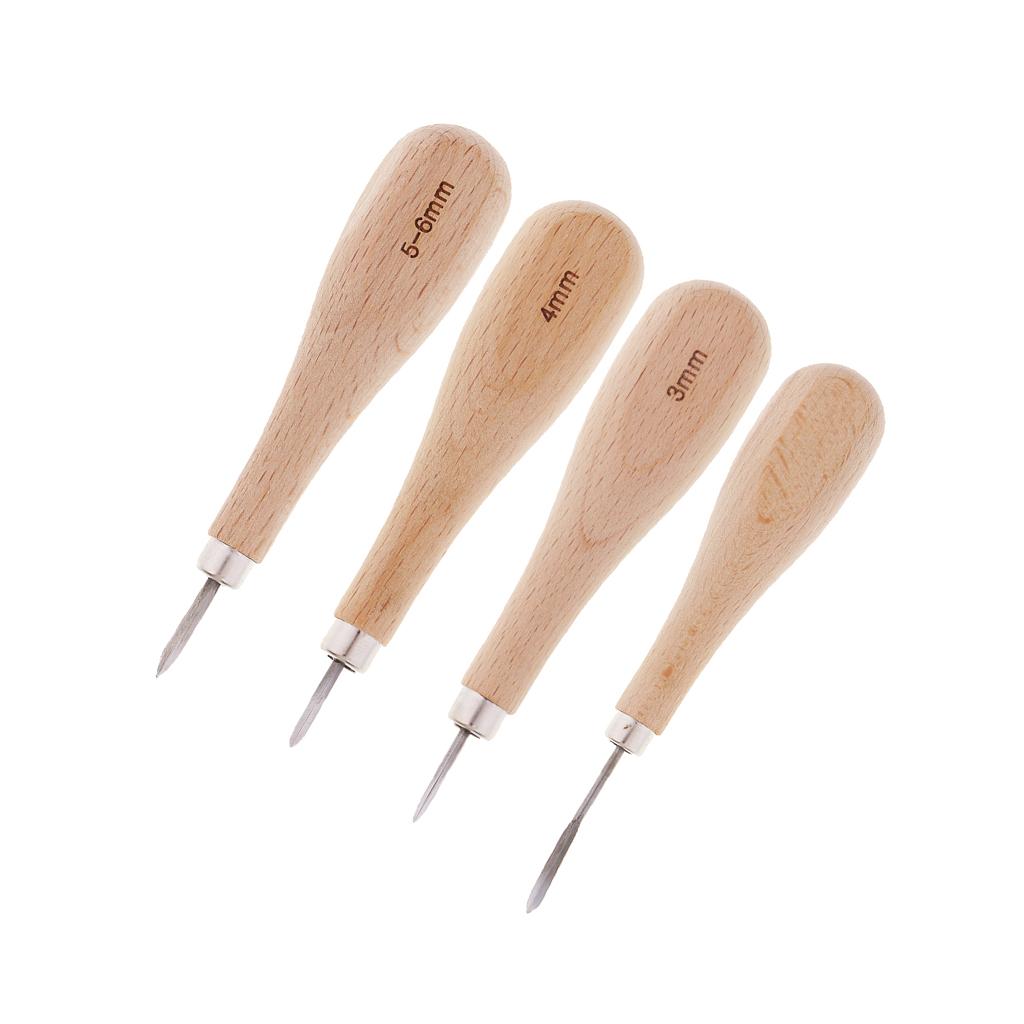 4 Pieces Wooden Handle Leather Stitcher Sewing Steel Awl for Leather Crafts