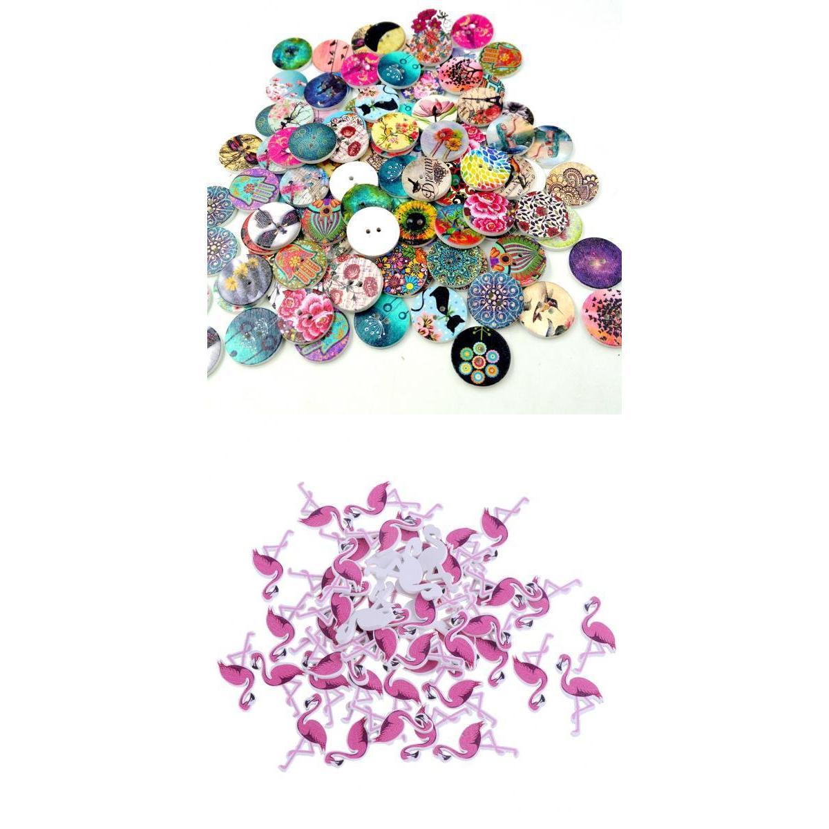 150Pcs Flamingo & Landscape Wooden Buttons Handmade for Sewing Scrapbooking