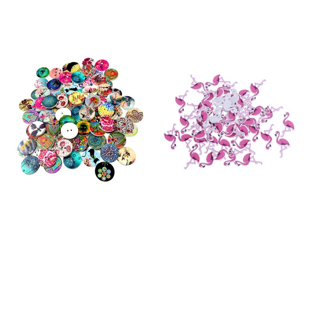 150Pcs Flamingo & Landscape Wooden Buttons Handmade for Sewing Scrapbooking