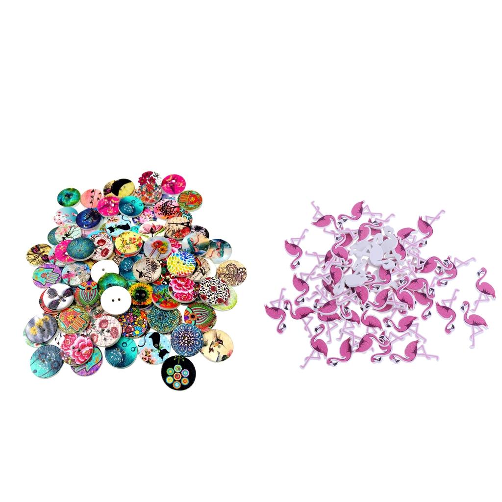 150Pcs Flamingo & Landscape Wooden Buttons Handmade for Sewing Scrapbooking