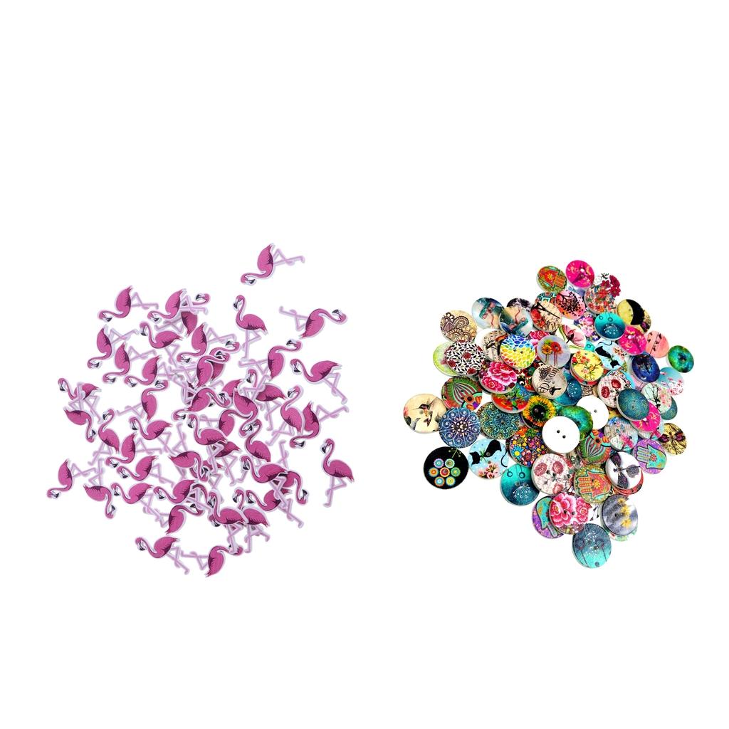 150Pcs Flamingo & Landscape Wooden Buttons Handmade for Sewing Scrapbooking