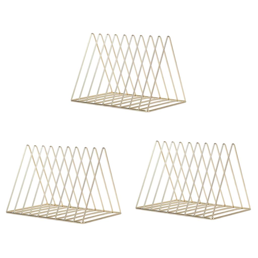 3pcs Metal Desk Book Holder Modern Minimalist Bookshelf for Home Office Gold