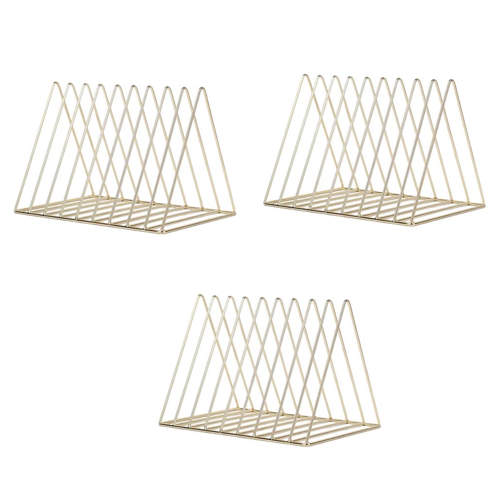3pcs Metal Desk Book Holder Modern Minimalist Bookshelf for Home Office Gold