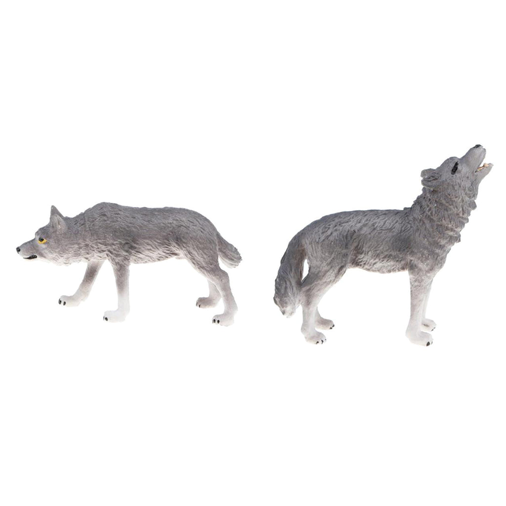 2x Plastic Animal Model Figurines for Kids Gift Home Decor - Grey Wolves