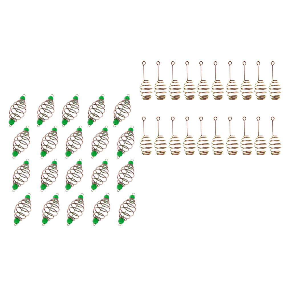 40 Pieces Spring Feeders Coil Inline Feeders Baits Cage Carp Fishing Tackle