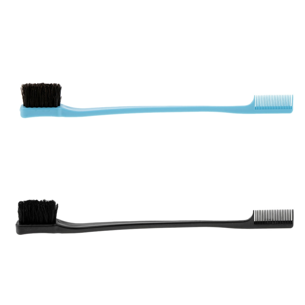 2x Double Sided Edge Brush Comb Edge Control Travel Hairbrush Black Blue
