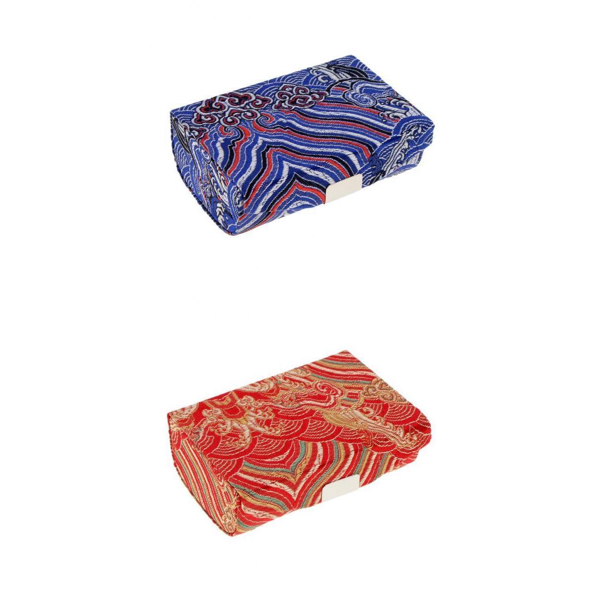 2x Embroidery Jewelry Makeup Double Lipstick Holder Case w/ Mirror Blue Red