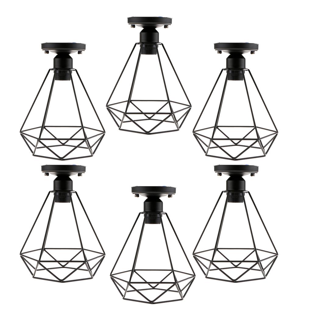 6pcs Black Wire Diamond Loft Pendant Ceiling Light Cage Lamp Shade 110-220V