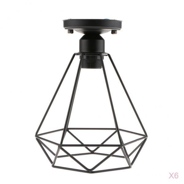 6pcs Black Wire Diamond Loft Pendant Ceiling Light Cage Lamp Shade 110-220V
