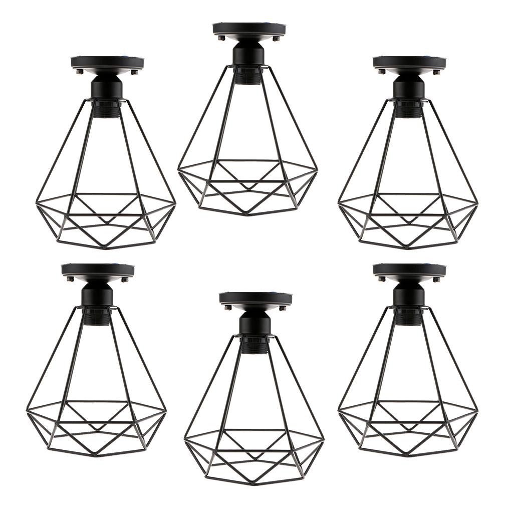 6pcs Black Wire Diamond Loft Pendant Ceiling Light Cage Lamp Shade 110-220V