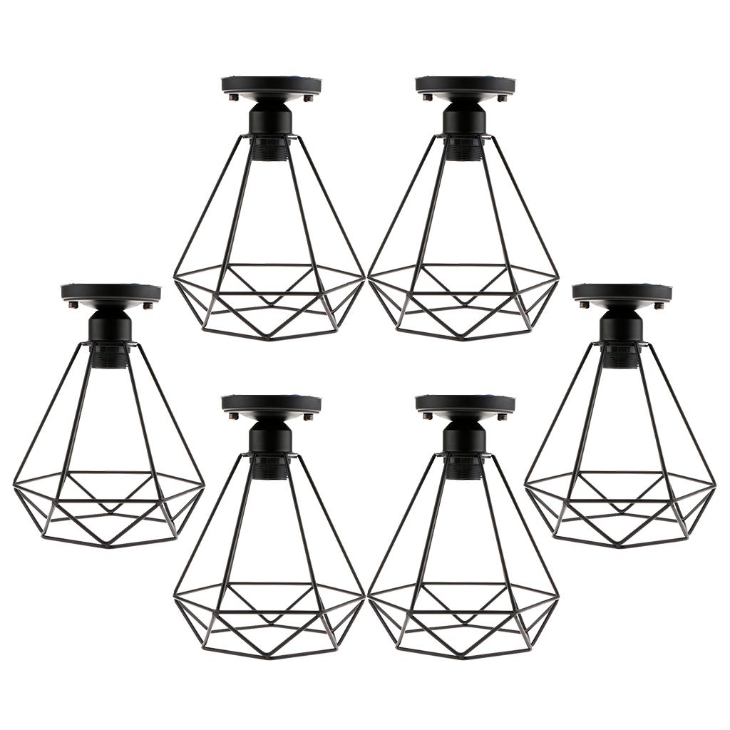 6pcs Black Wire Diamond Loft Pendant Ceiling Light Cage Lamp Shade 110-220V