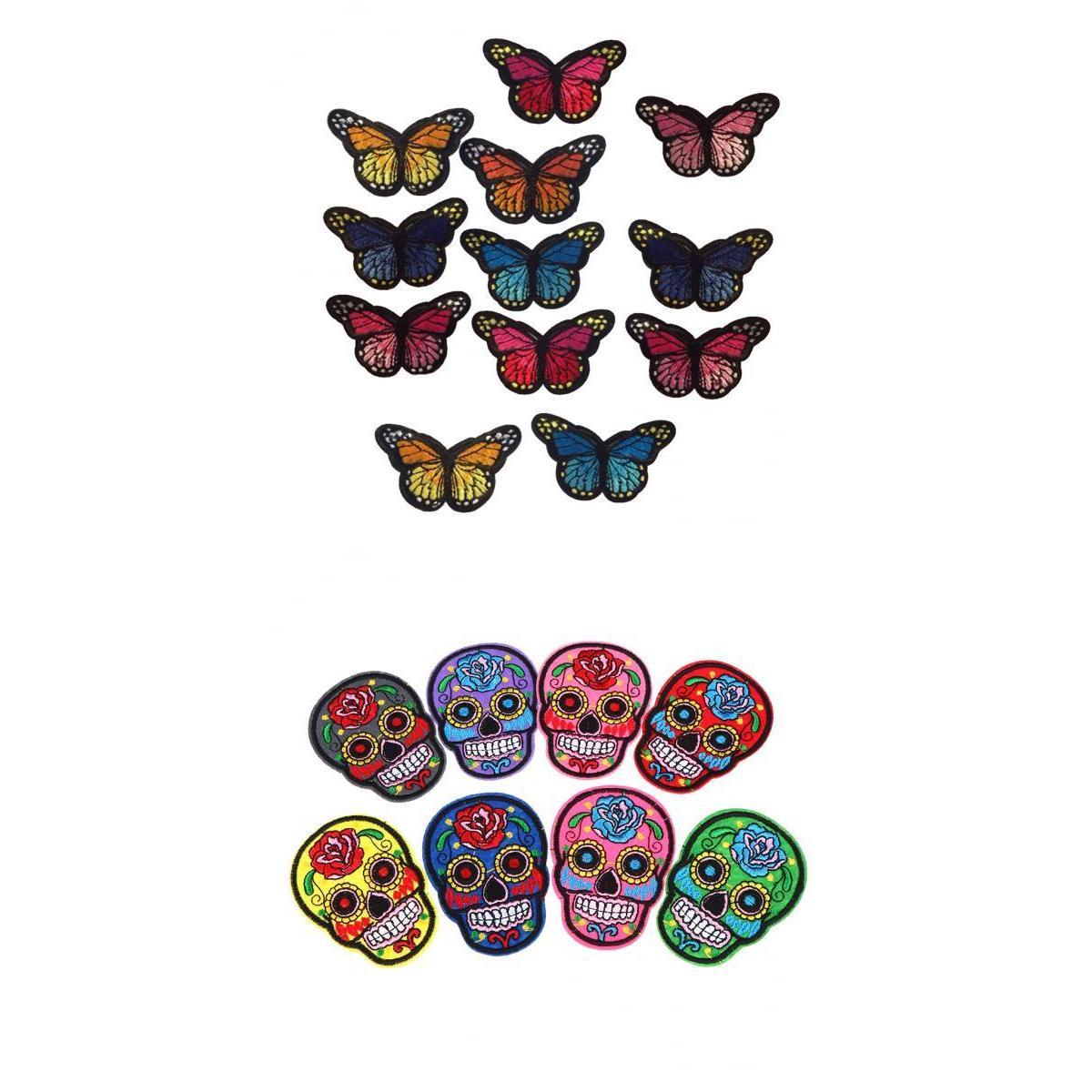 20pcs Mixed Embroidered Skull Butterfly Applique Sew Iron on Patches