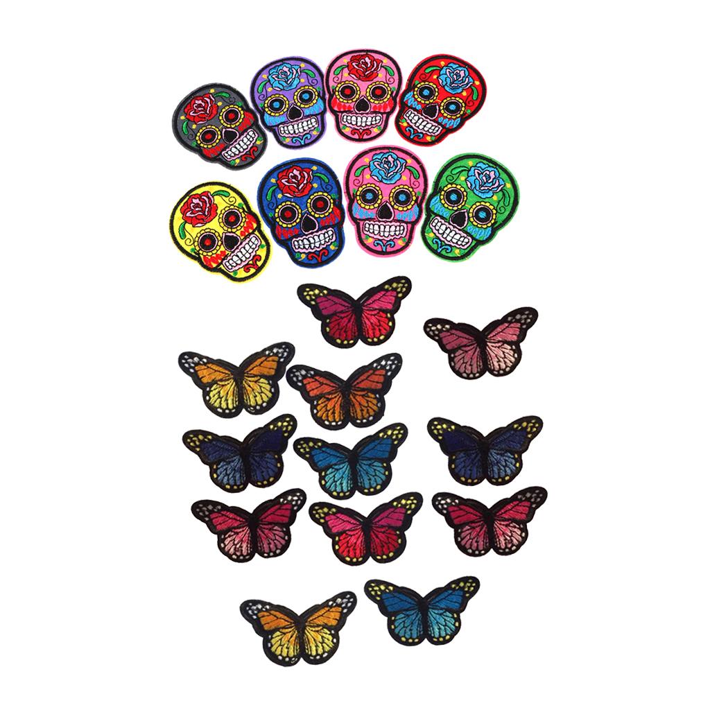 20pcs Mixed Embroidered Skull Butterfly Applique Sew Iron on Patches