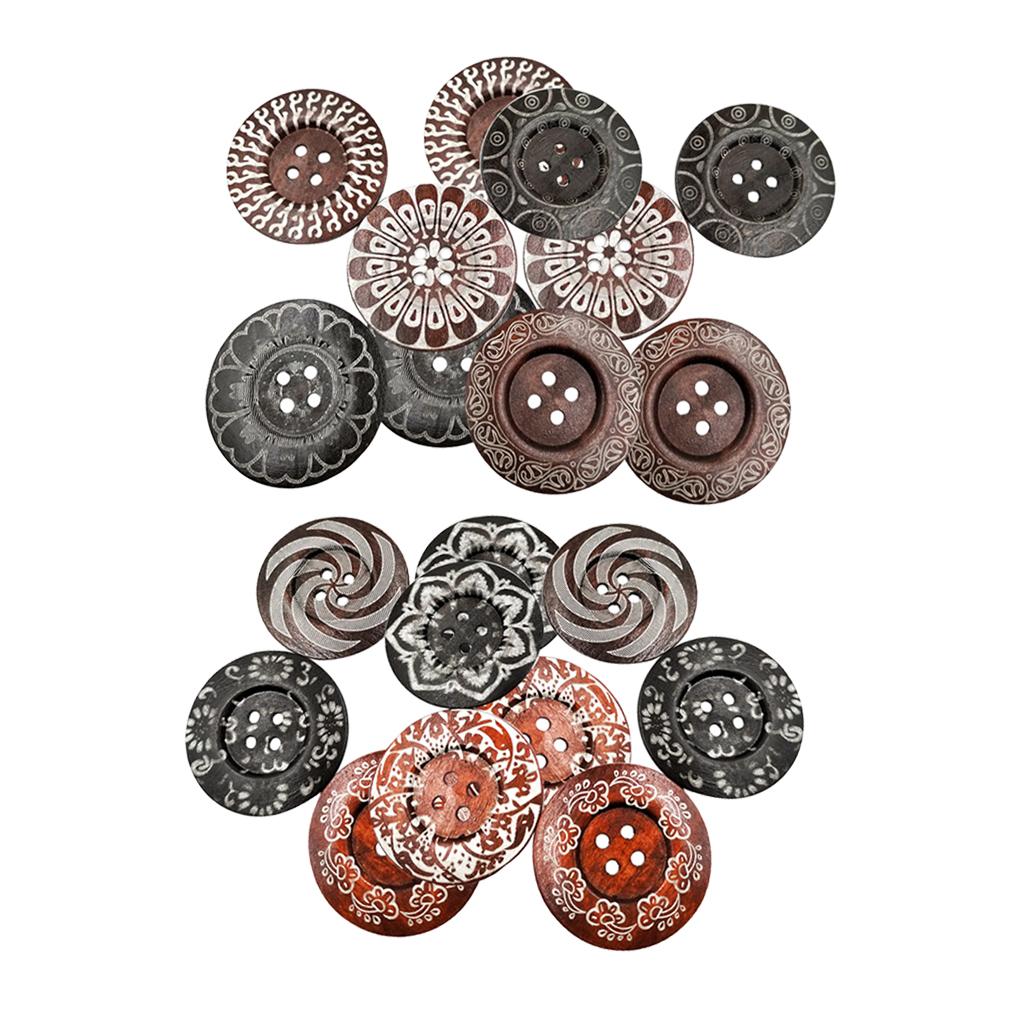 20cs Mixed Wooden 4 Holes Painted Sewing Buttons Craft DIY Scrapbooking