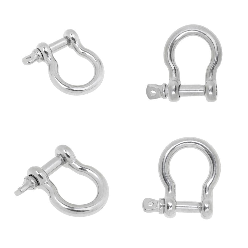 4Pcs Marine Boat Chain Rigging Bow Shackle 304 Stainless Steel 6mm & 8mm