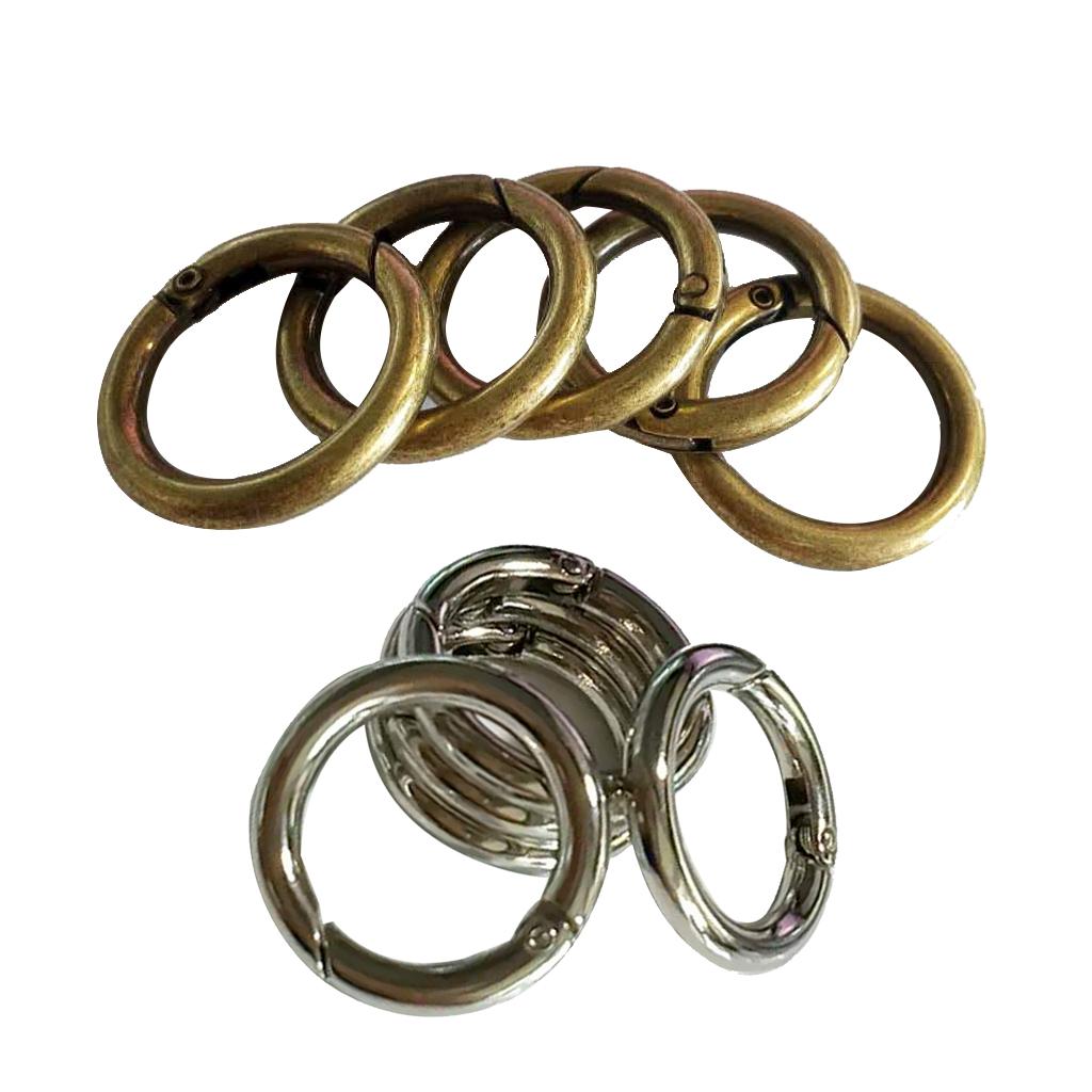 10Pcs Round Push Gate Snap Hooks Spring Ring Clasp Carabiner Bronze Silver