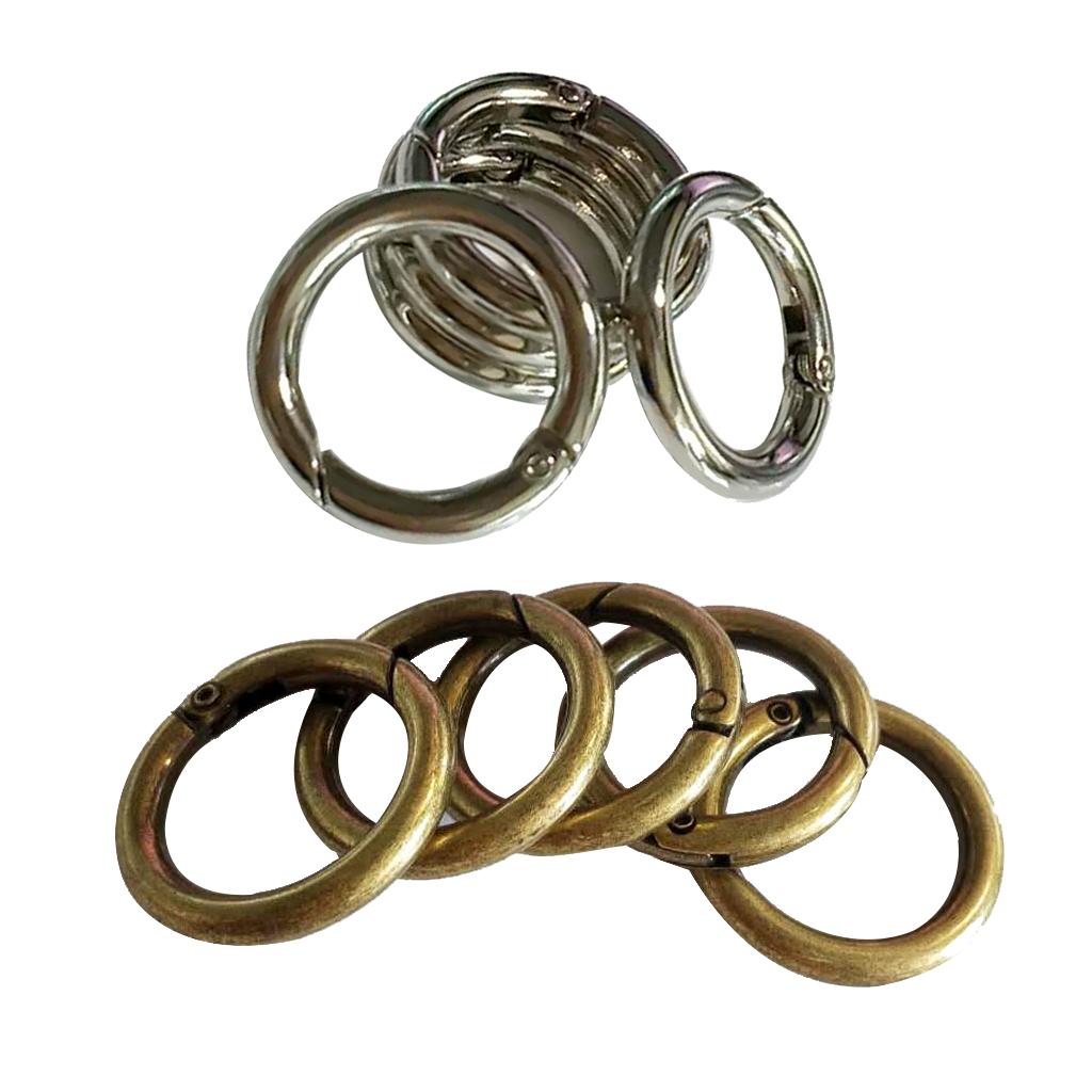 10Pcs Round Push Gate Snap Hooks Spring Ring Clasp Carabiner Bronze Silver
