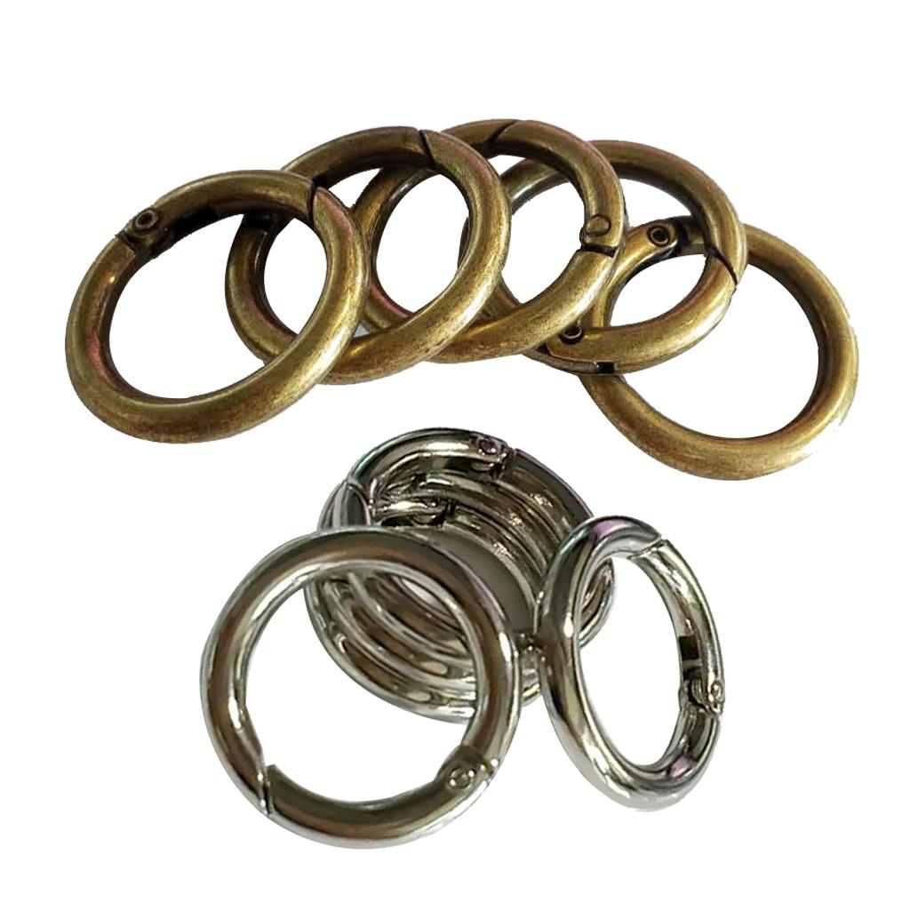 10Pcs Round Push Gate Snap Hooks Spring Ring Clasp Carabiner Bronze Silver