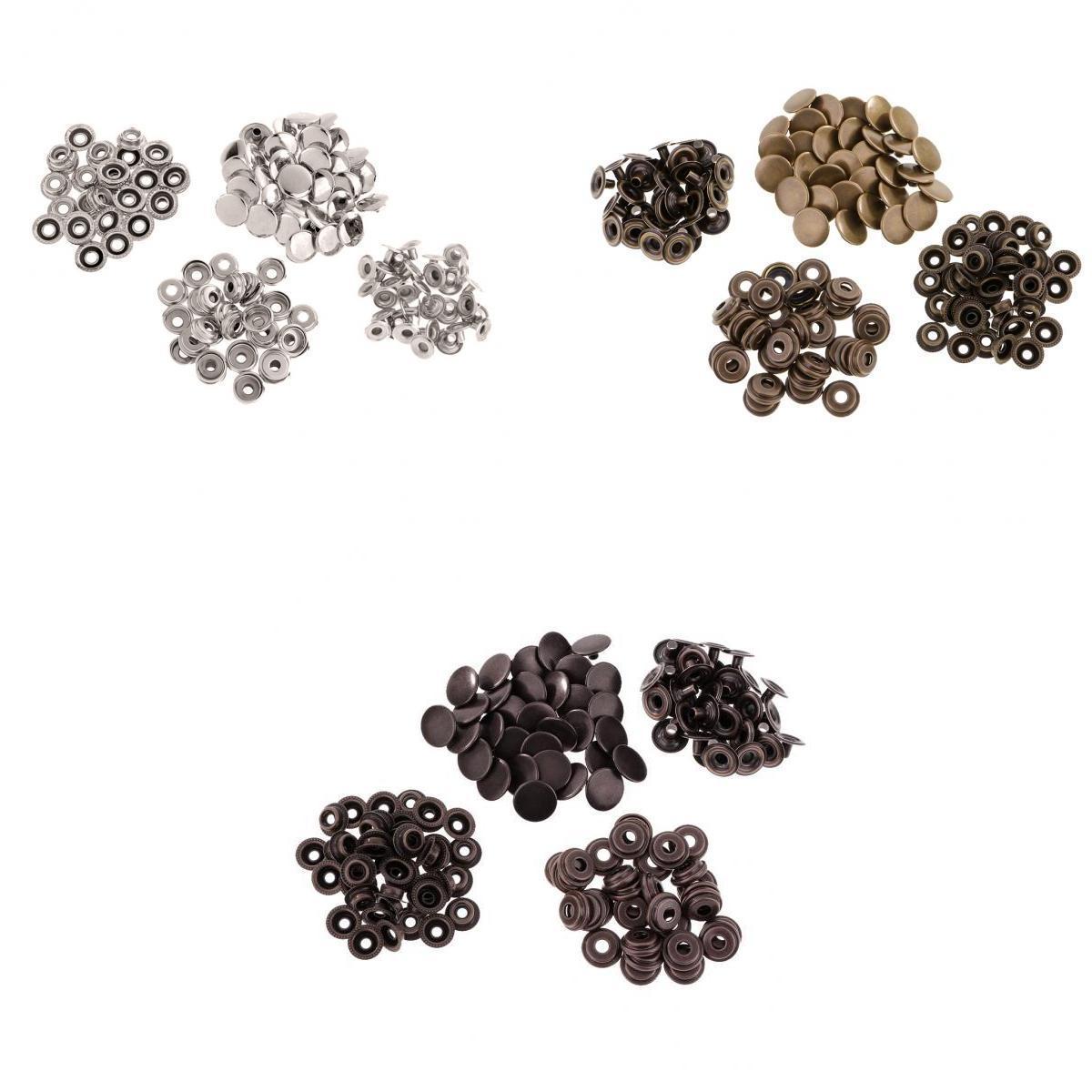 90 Sets Metal Snap Buttons Press Stud Popper Fasteners Sliver Bronze Black