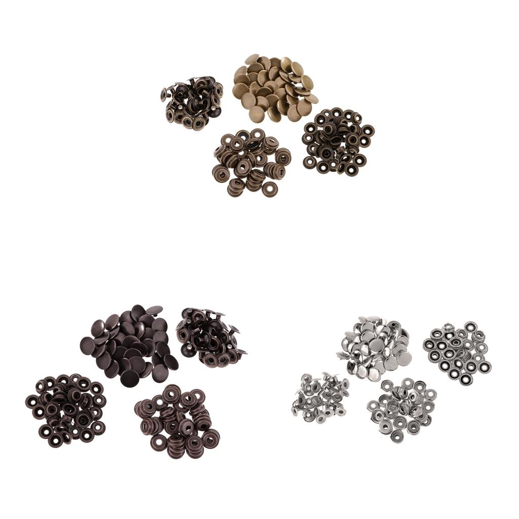 90 Sets Metal Snap Buttons Press Stud Popper Fasteners Sliver Bronze Black