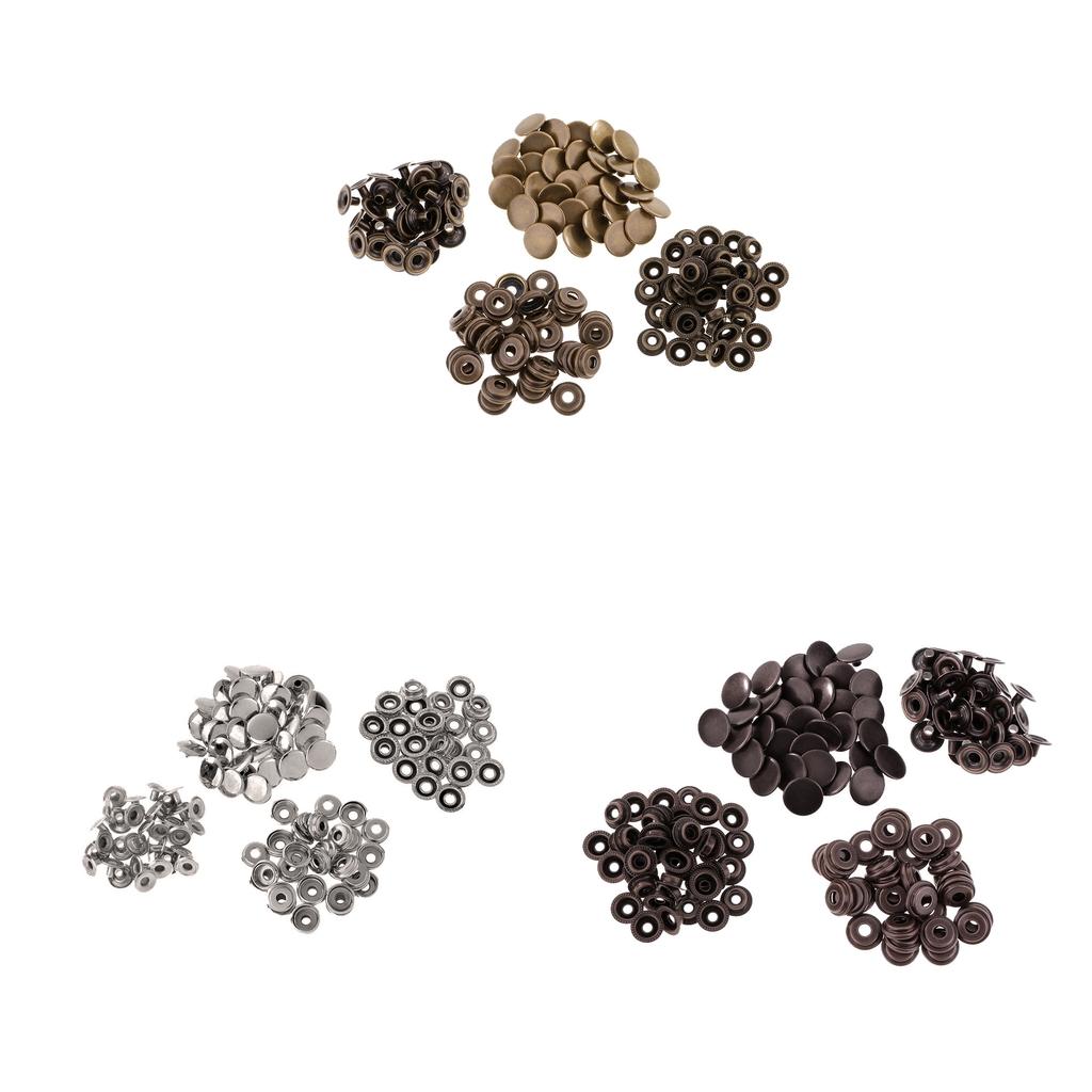 90 Sets Metal Snap Buttons Press Stud Popper Fasteners Sliver Bronze Black