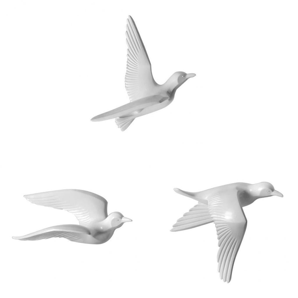 3Pcs Resin Seagull Shaped Bedroom TV Background Wall Decorations White