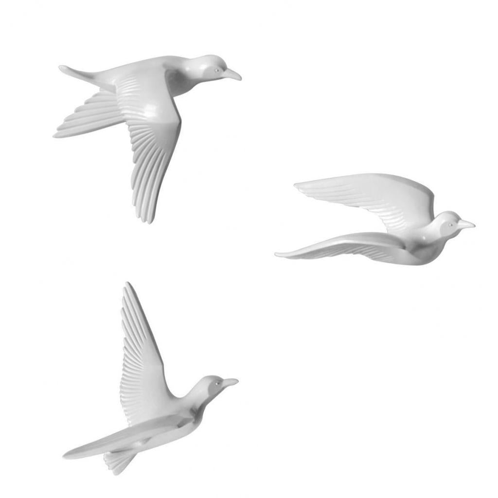 3Pcs Resin Seagull Shaped Bedroom TV Background Wall Decorations White