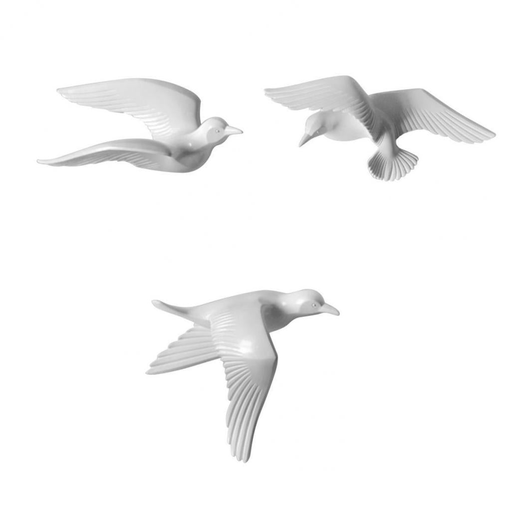 3Pcs Resin Seagull Shaped Bedroom TV Background Home Wall Decorations White