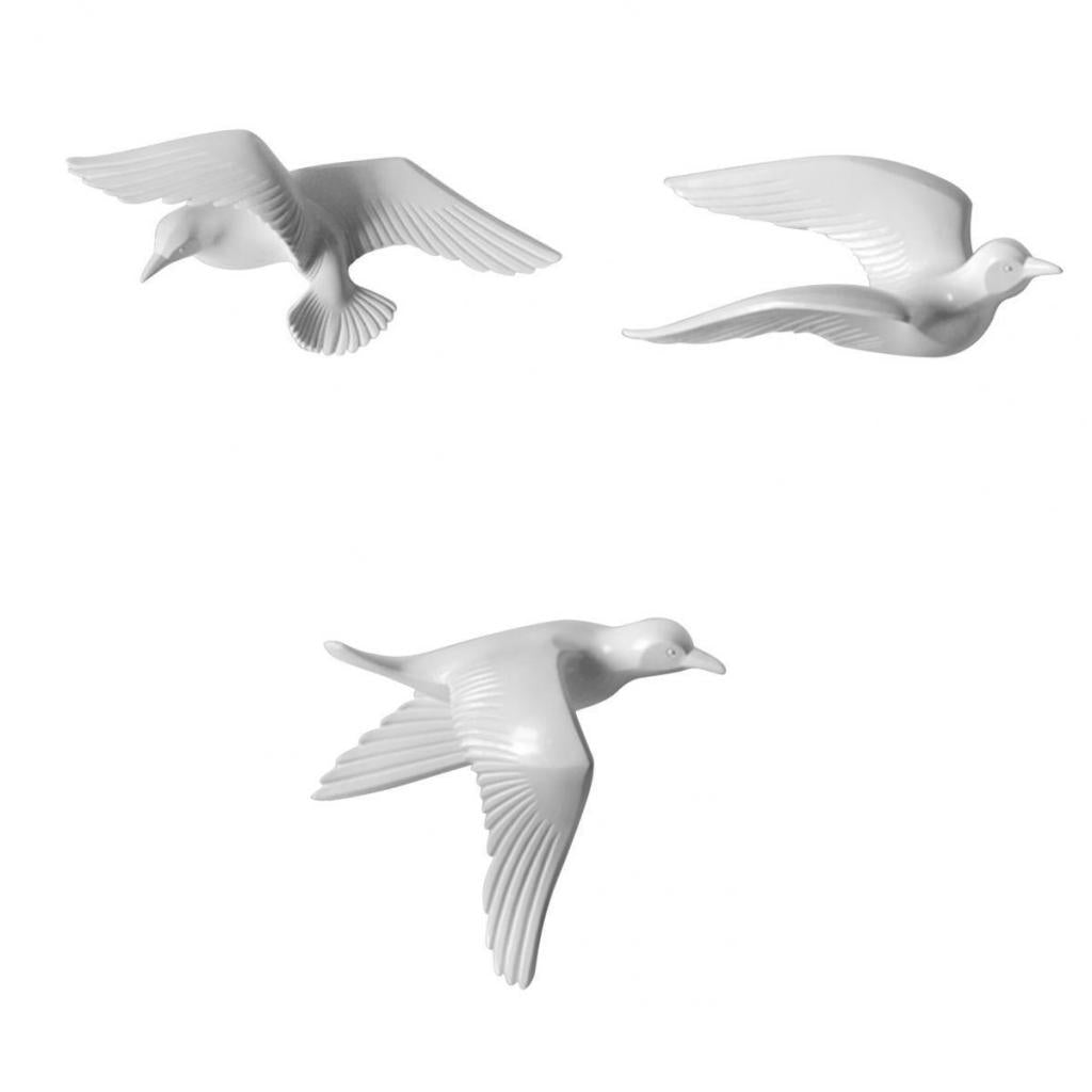 3Pcs Resin Seagull Shaped Bedroom TV Background Home Wall Decorations White