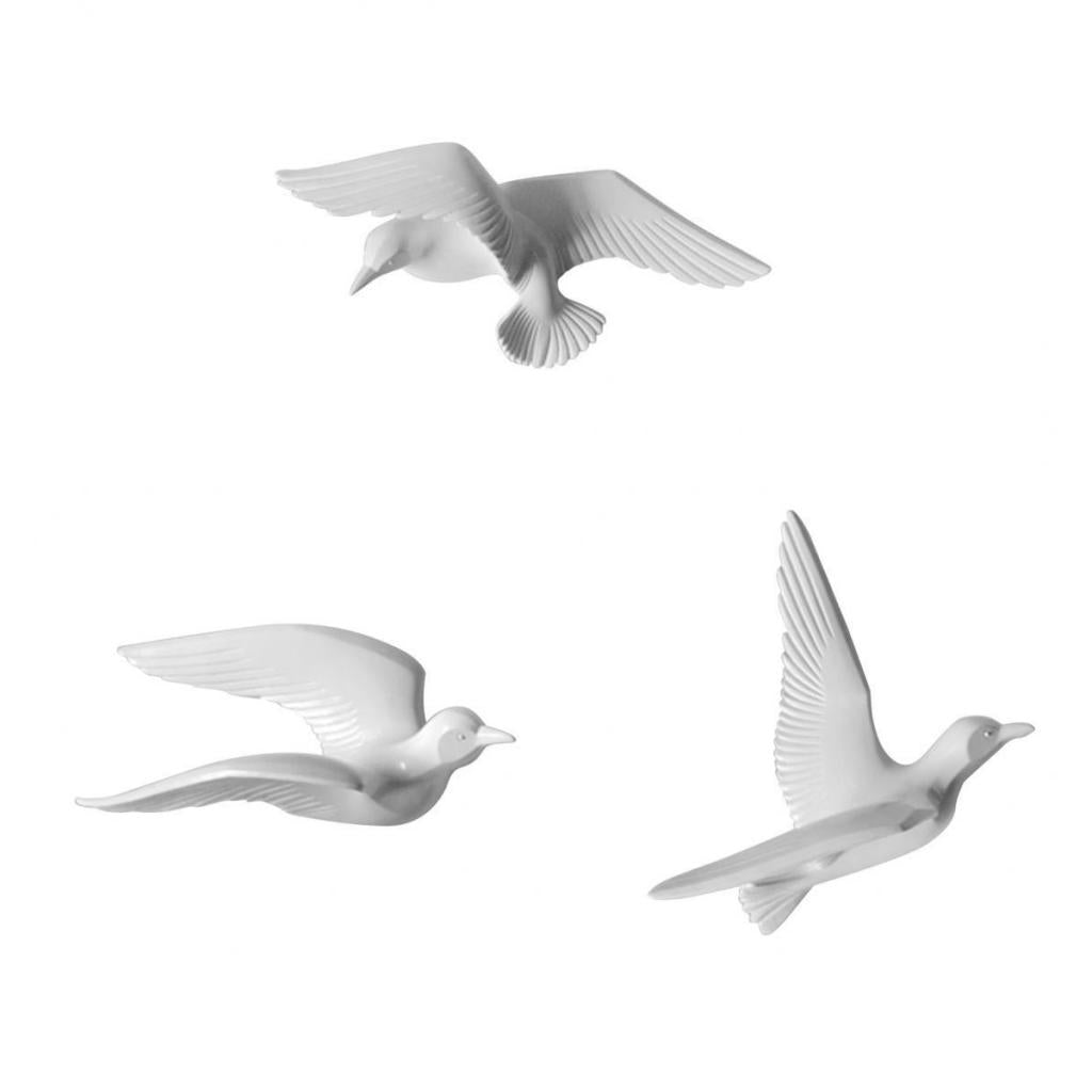 3Pcs Creative Resin Seagull Shaped Bedroom TV Background Wall Decor White