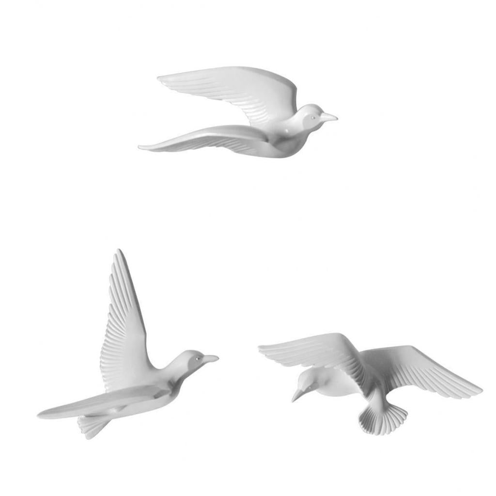 3Pcs Creative Resin Seagull Shaped Bedroom TV Background Wall Decor White