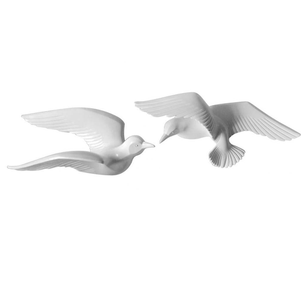 2Pcs Creative Resin Seagull Shaped Bedroom TV Background Wall Decor White