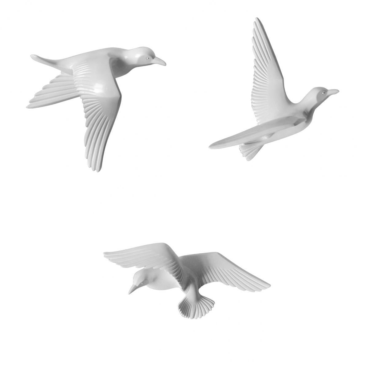 3Pcs Resin Seagull Shaped Bedroom TV Background Wall Decor White